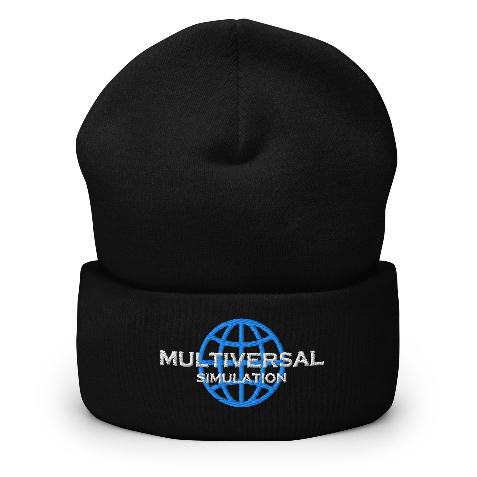 Multiversal Simulation Hat – Holographic Universe Cuffed Beanie Unisex (White Text) - Image 5