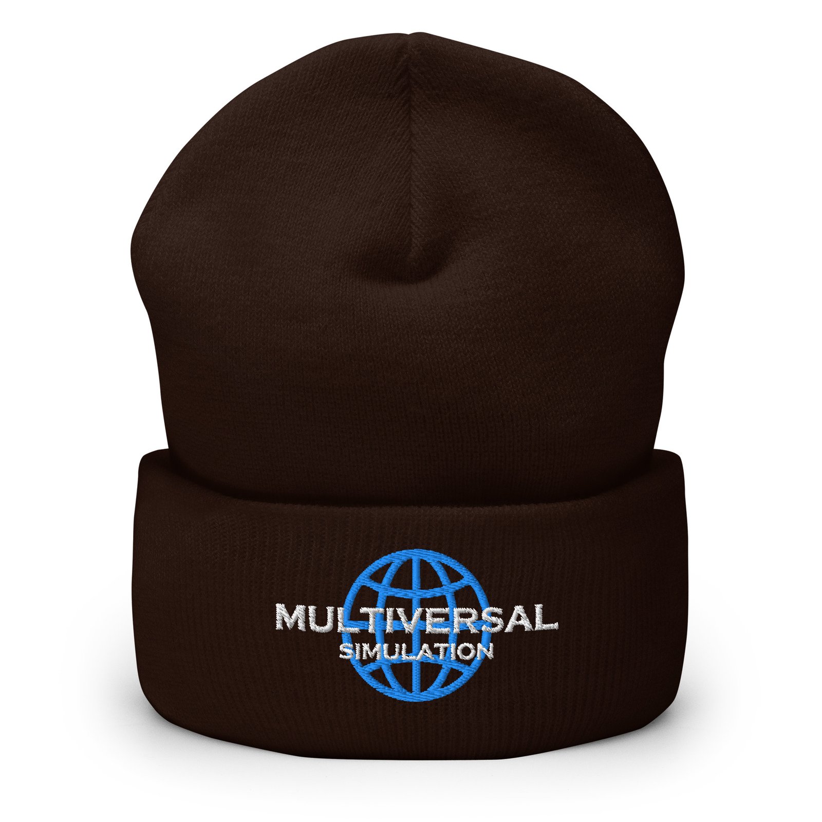 Multiversal Simulation Hat – Holographic Universe Cuffed Beanie Unisex (White Text) - Image 6