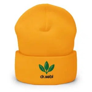 Dr. Sebi Hat – Unisex Inspirational Cuffed Beanie | Herbalist Clothes (Black Text)