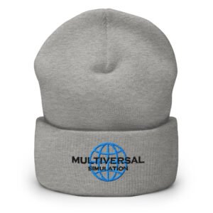 Multiversal Simulation Hat – Holographic Universe Cuffed Beanie Unisex (Black Text)
