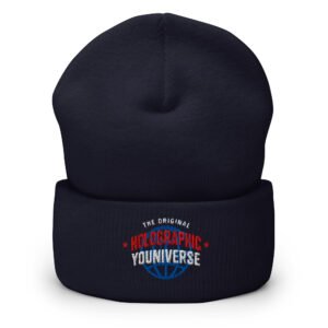Holographic YOUniverse Hat – Holographic Universe Cuffed Beanie Unisex (White Text)