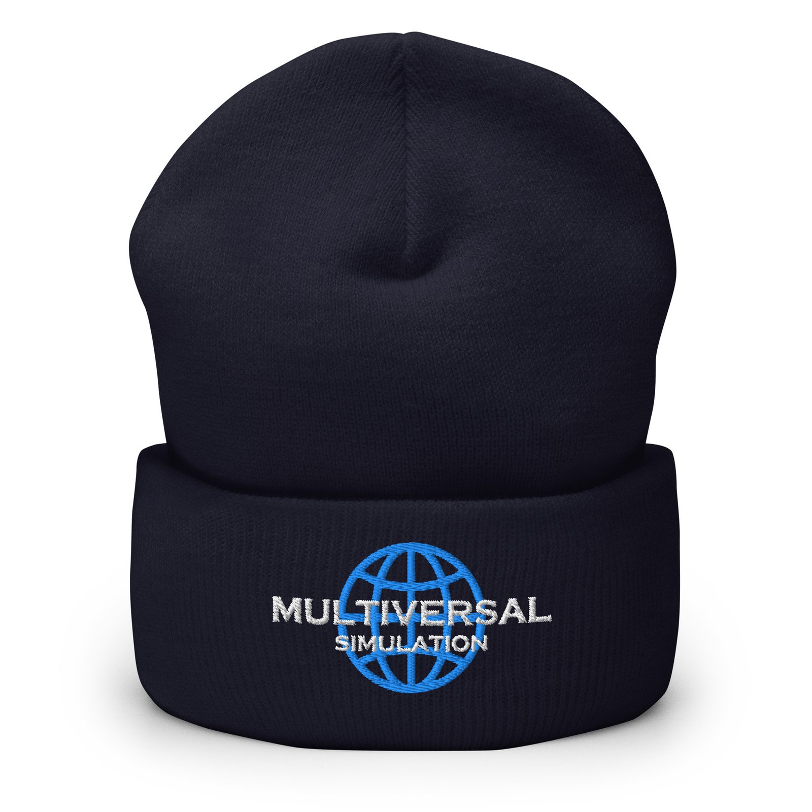Multiversal Simulation Hat – Holographic Universe Cuffed Beanie Unisex (White Text) - Image 7