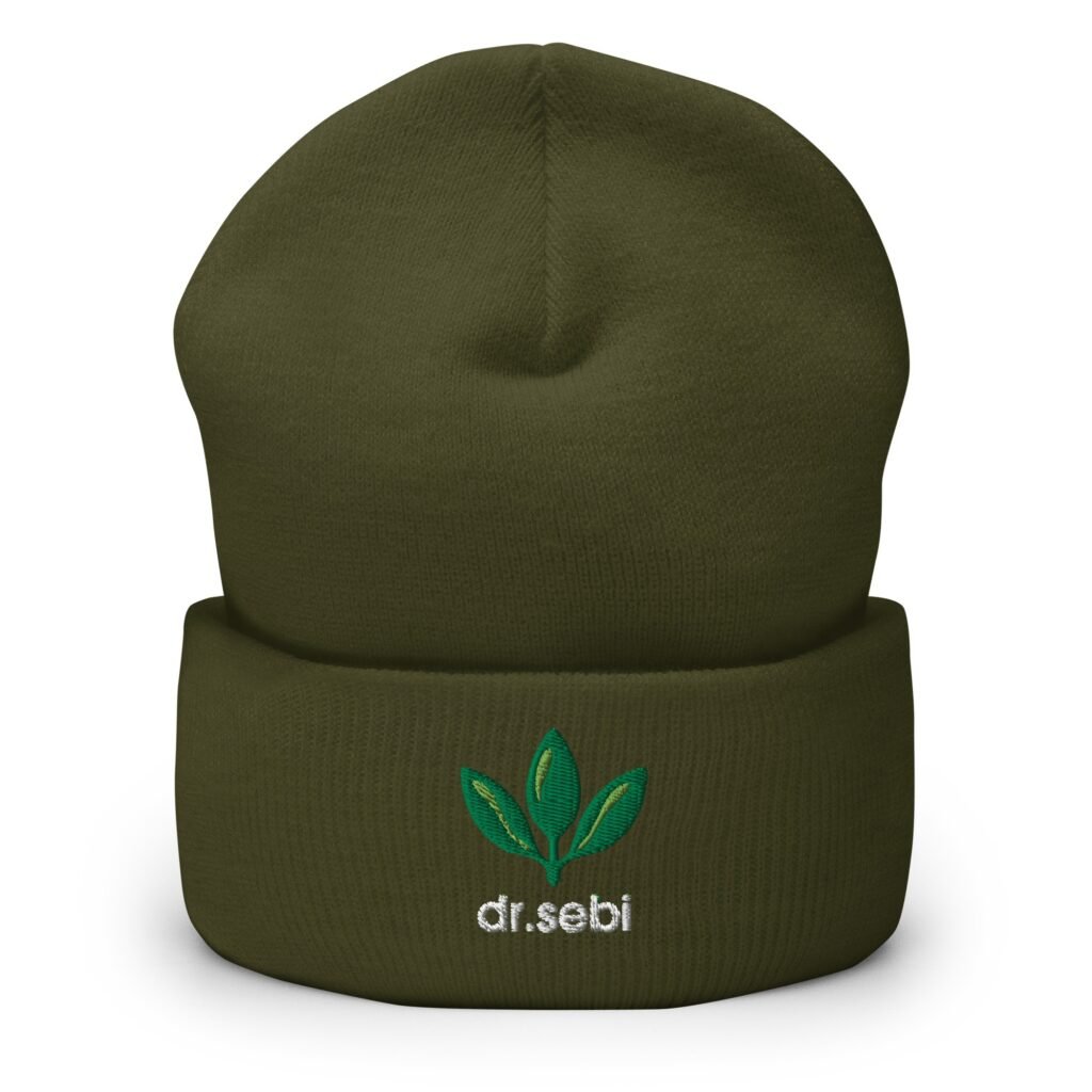 Dr. Sebi Hat – Unisex Inspirational Cuffed Beanie | Herbalist Clothes (White Text)