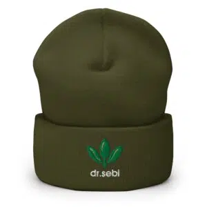 Dr. Sebi Hat – Unisex Inspirational Cuffed Beanie | Herbalist Clothes (White Text)