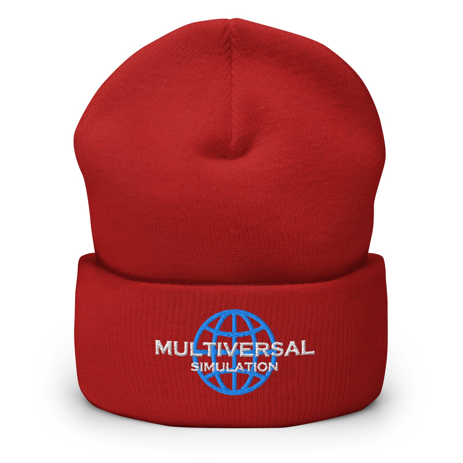Multiversal Simulation Hat – Holographic Universe Cuffed Beanie Unisex (White Text) - Image 9