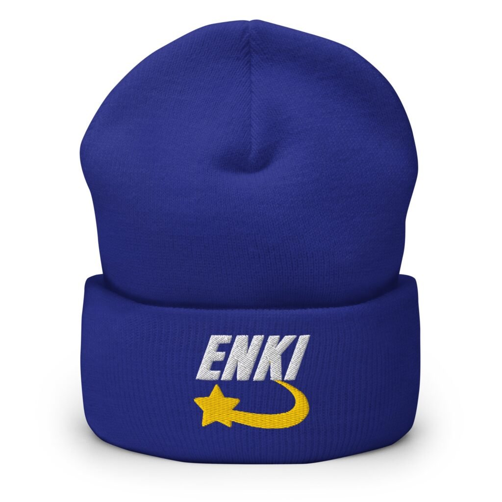 Enki Hat – Ancient Activist Cuffed Beanie Unisex | Mind Expanding Clothes (White Text)