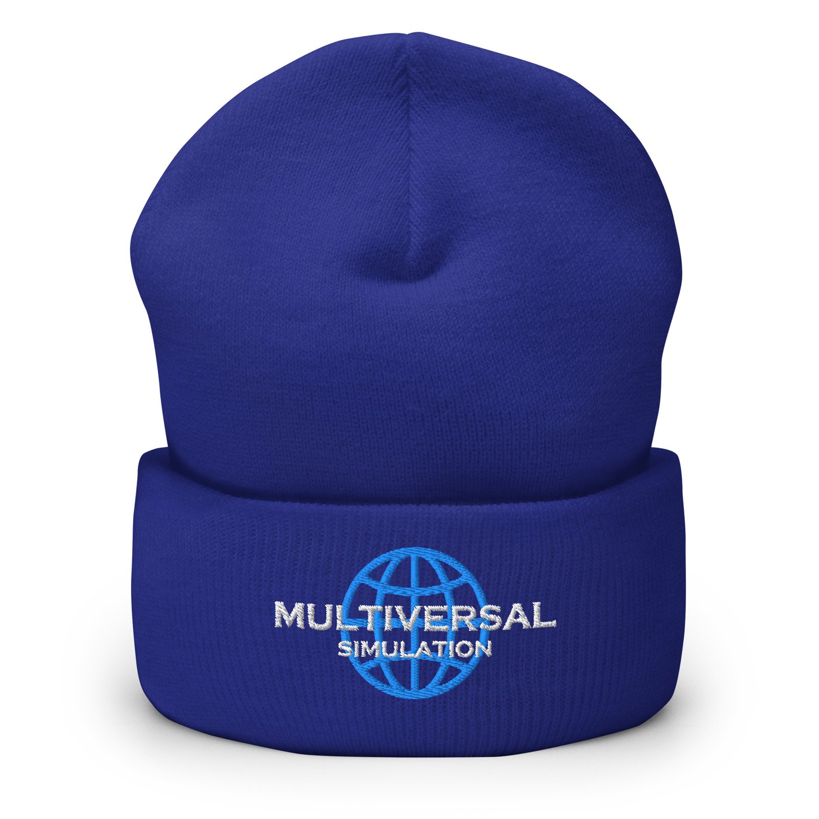 Multiversal Simulation Hat – Holographic Universe Cuffed Beanie Unisex (White Text) - Image 8