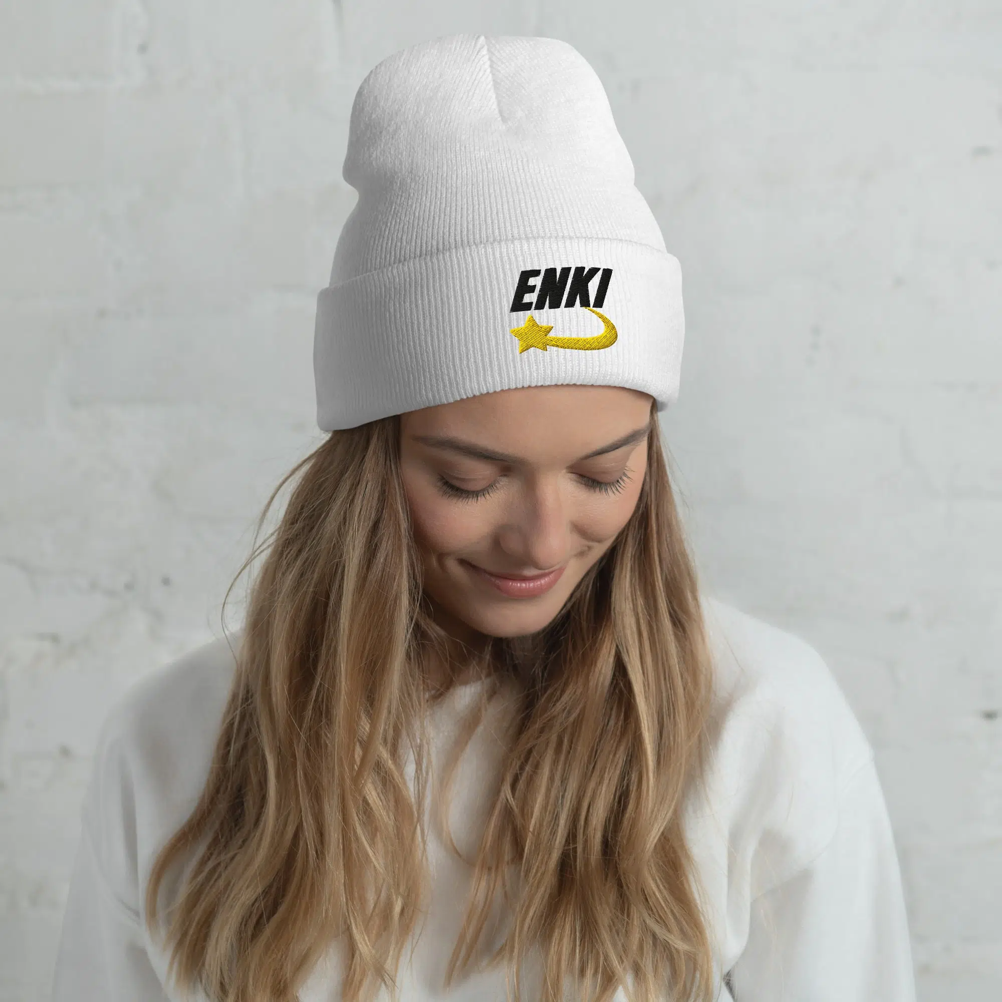 Enki Hat – Ancient Activist Cuffed Beanie Unisex | Mind Expanding Clothes (Black Text) - Image 3