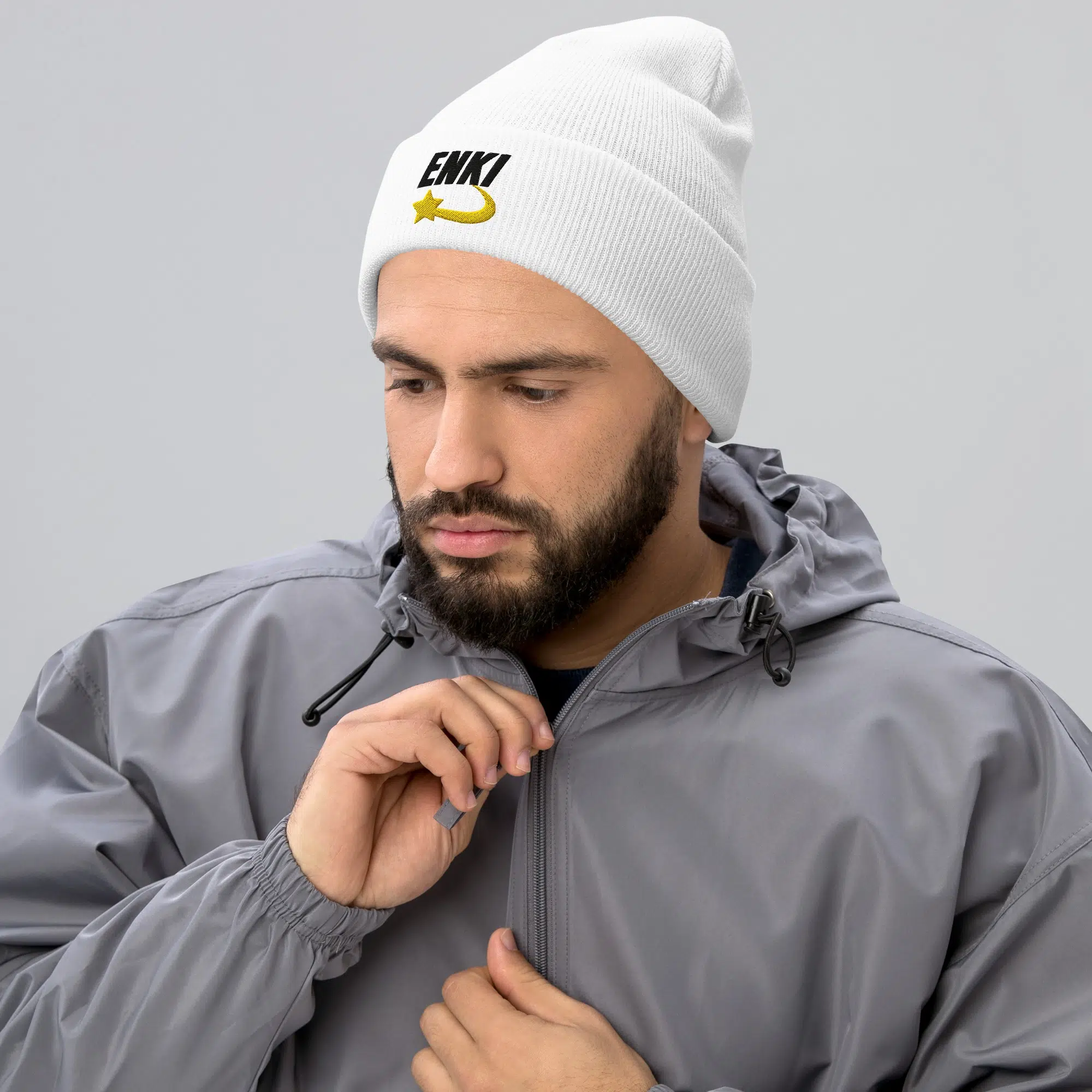 Enki Hat – Ancient Activist Cuffed Beanie Unisex | Mind Expanding Clothes (Black Text) - Image 2