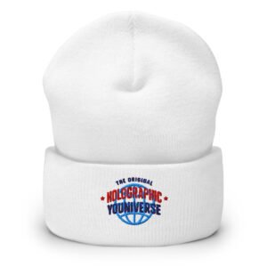 Holographic YOUniverse Hat – Holographic Universe Cuffed Beanie Unisex (Navy Text)
