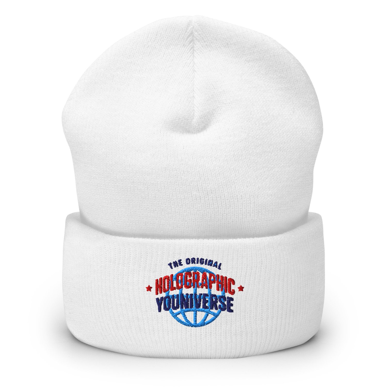 Holographic YOUniverse Hat – Holographic Universe Cuffed Beanie Unisex (Navy Text)
