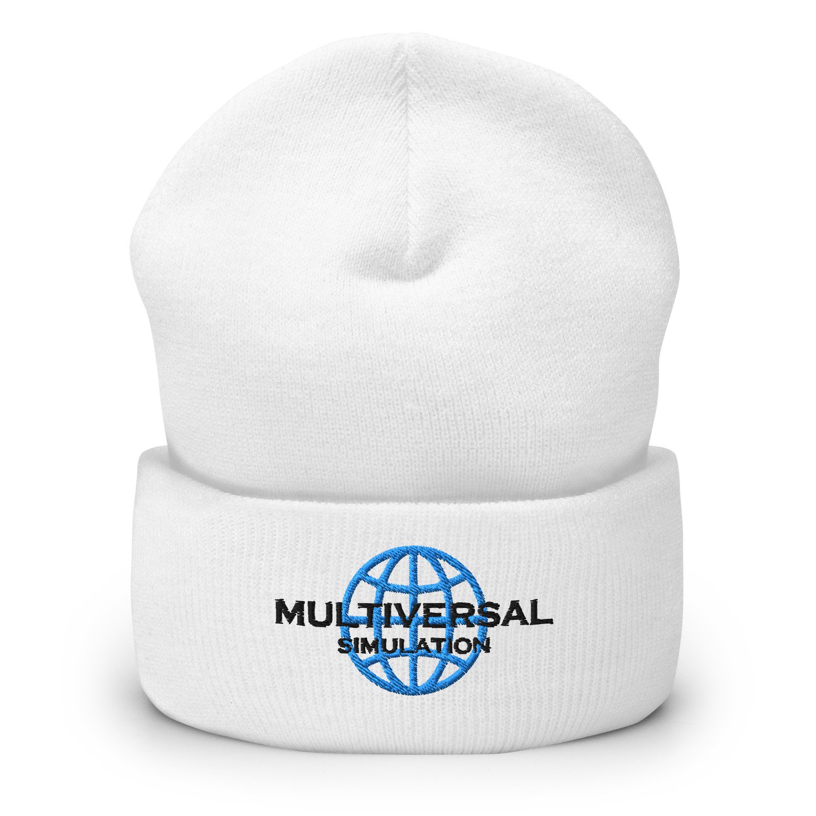 Multiversal Simulation Hat – Holographic Universe Cuffed Beanie Unisex (Black Text) - Image 5