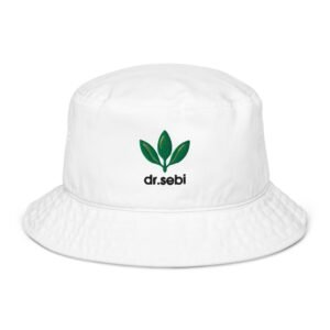 Dr. Sebi Organic Bucket Hat – Unisex Pure Cotton Summer Hat | Herbalist Clothes (Black Text)