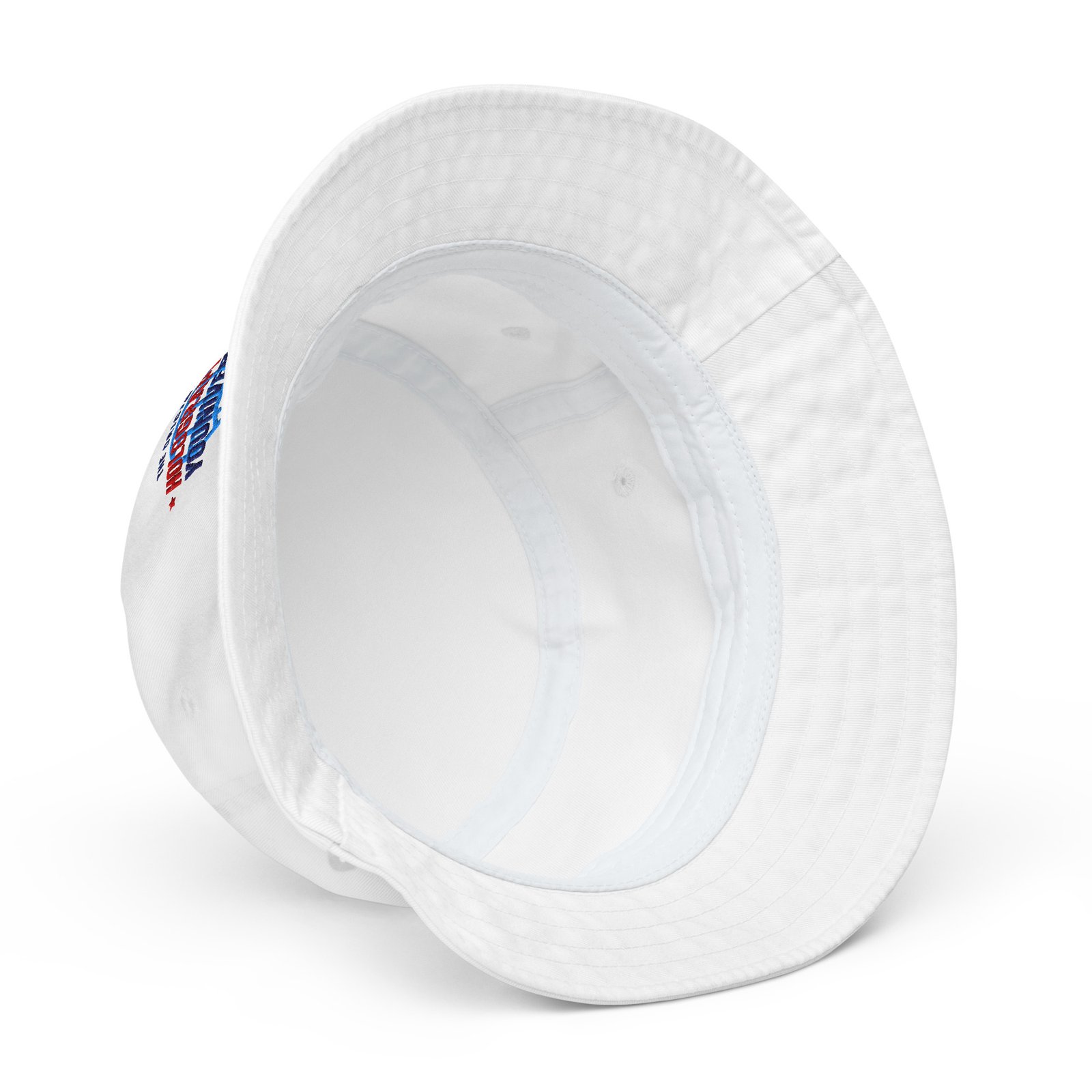 Holographic YOUniverse Bucket Hat – Unisex Organic Pure Cotton Summer Hat (Navy Text) - Image 2