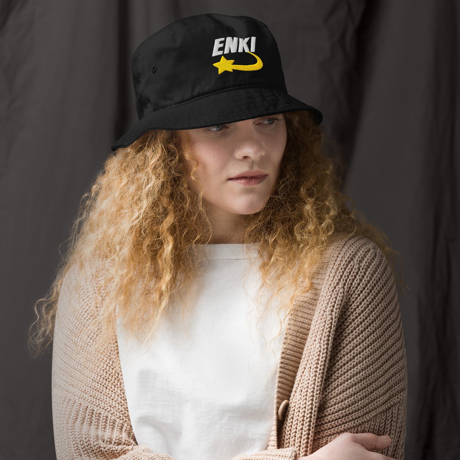 Enki Bucket Hat – Unisex Organic Pure Cotton Summer Hat | Mind Expanding Clothes (White Text) - Image 8