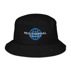 Multiversal Simulation Bucket Hat – Unisex Organic Pure Cotton Summer Hat (White Text)