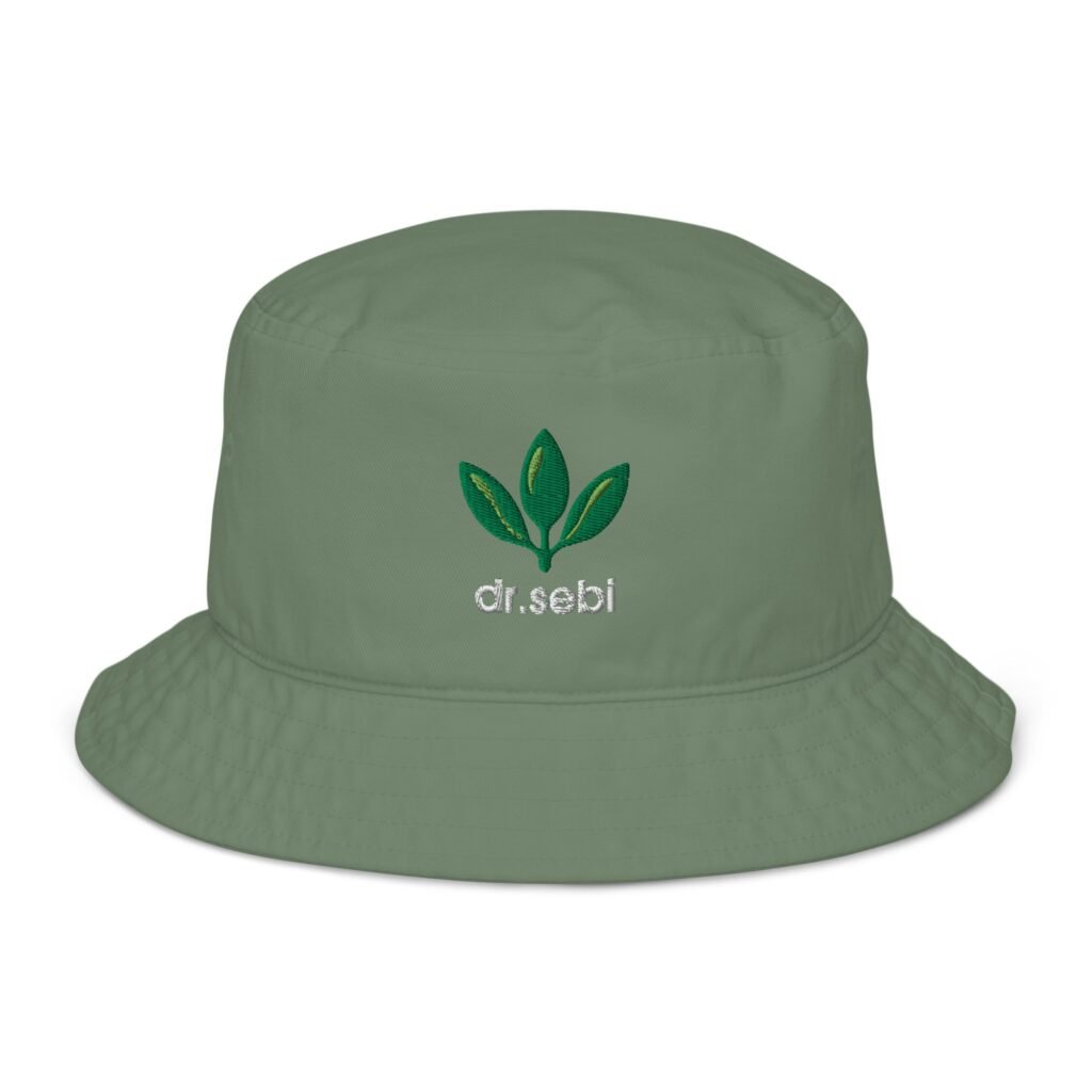 Dr. Sebi Bucket Hat – Unisex Organic Pure Cotton Summer Hat | Herbalist Clothes (White Text)