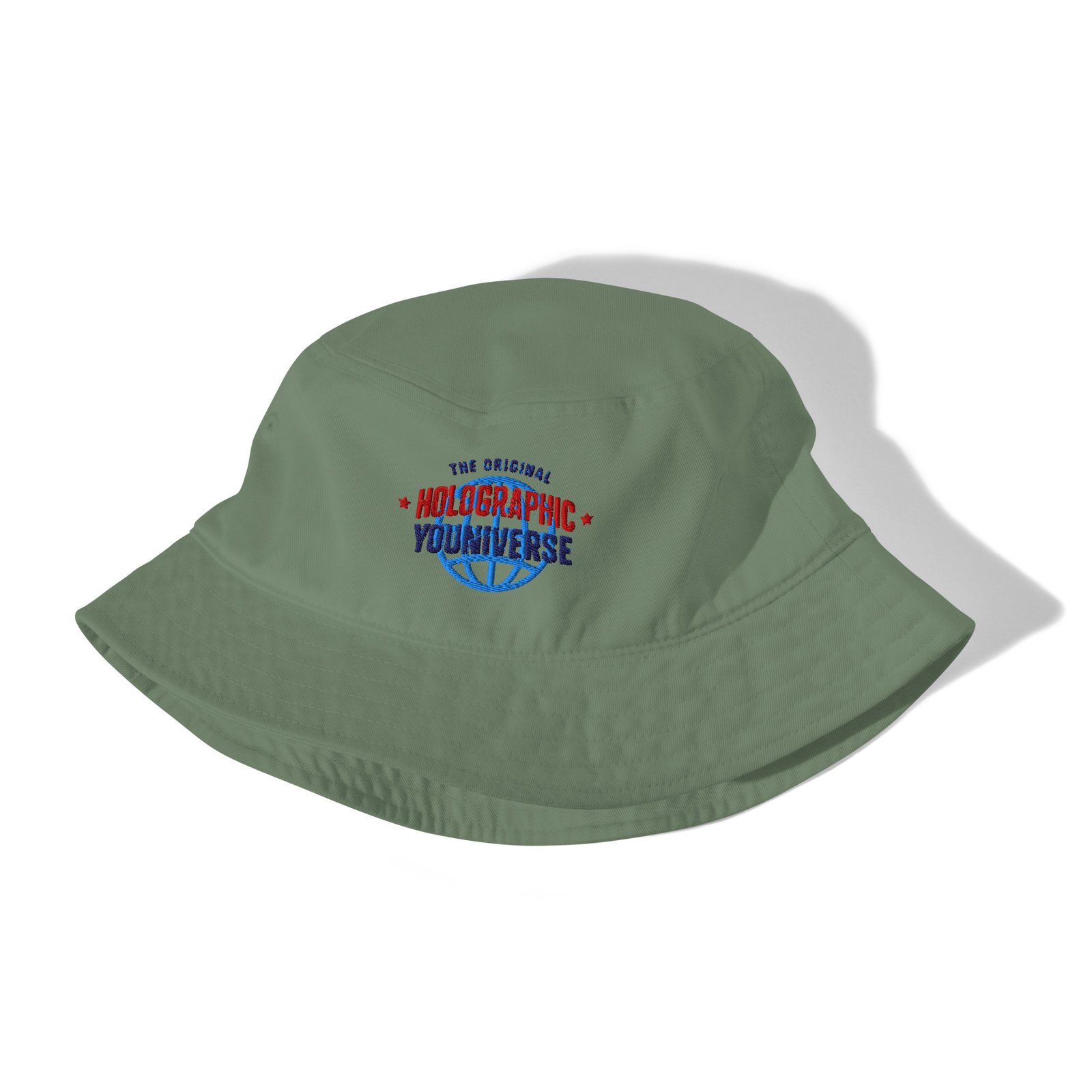 Holographic YOUniverse Bucket Hat – Unisex Organic Pure Cotton Summer Hat (Navy Text) - Image 19