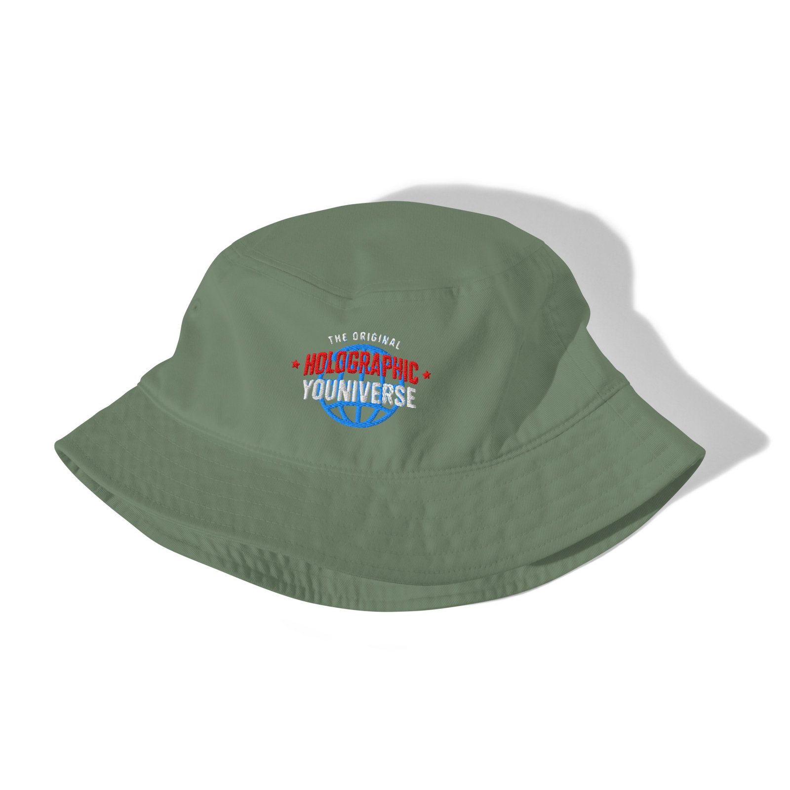 Holographic YOUniverse Bucket Hat – Unisex Organic Pure Cotton Summer Hat (White Text) - Image 11