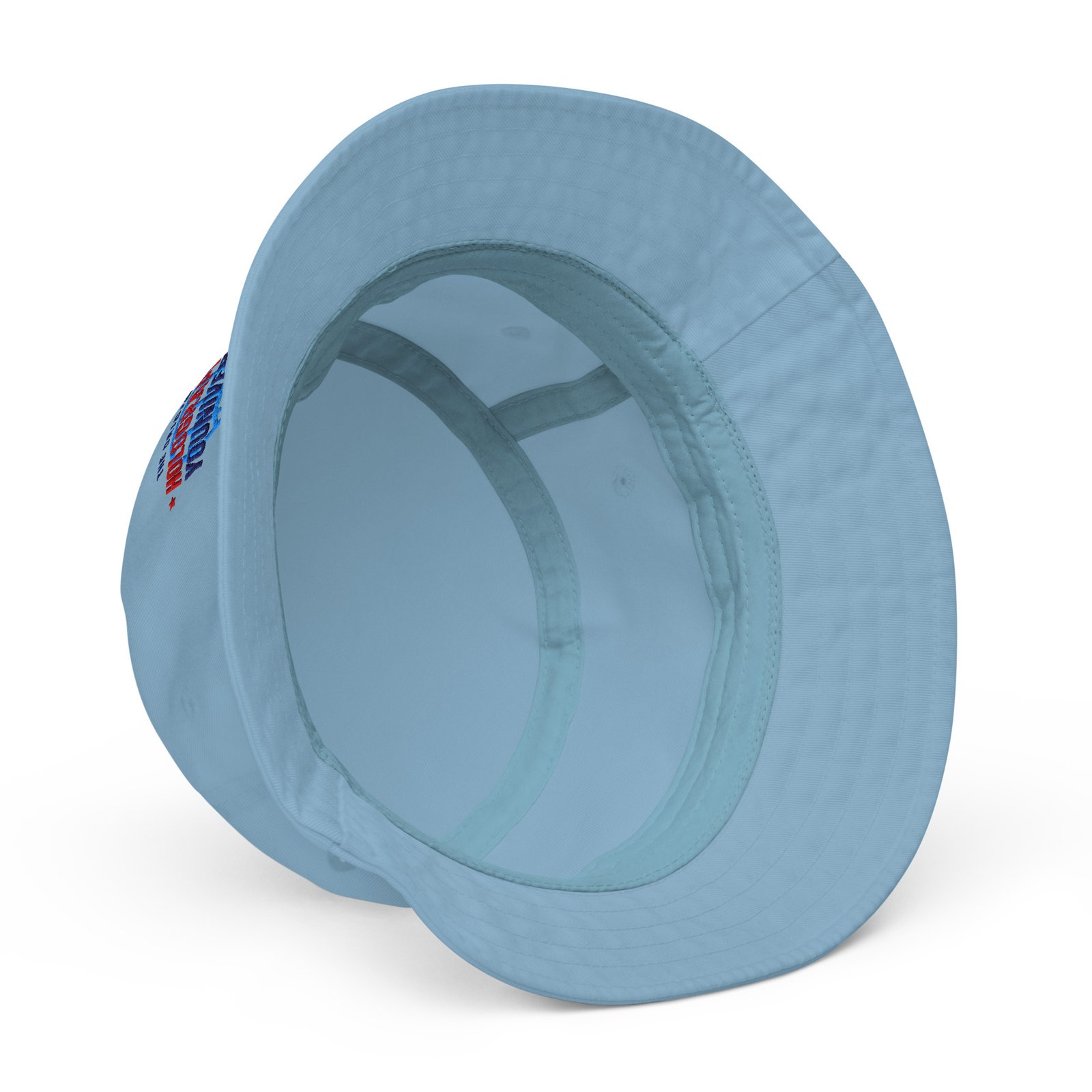 Holographic YOUniverse Bucket Hat – Unisex Organic Pure Cotton Summer Hat (Navy Text) - Image 10