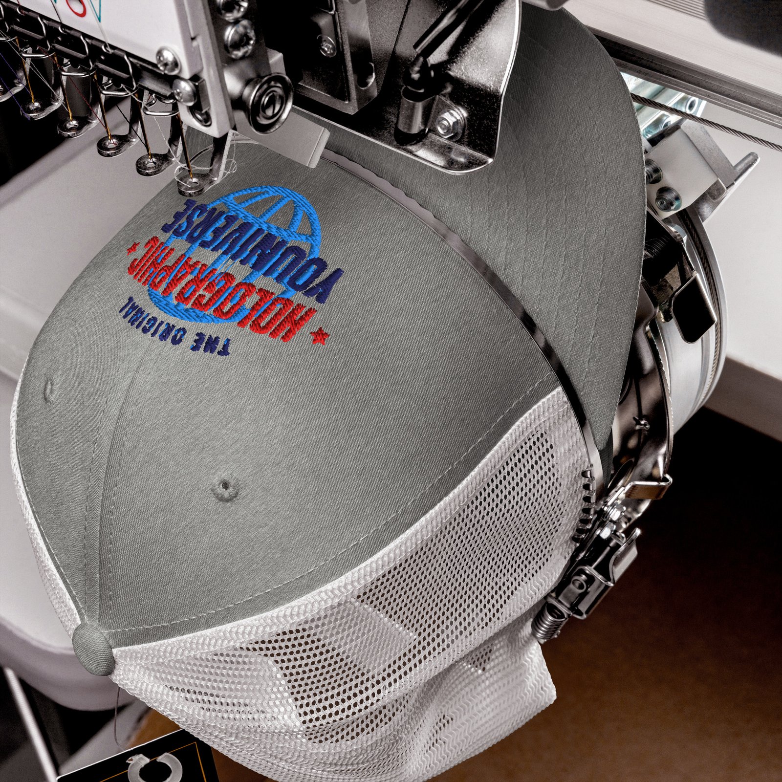 Holographic YOUniverse Trucker Cap – Holographic Universe Clothes Unisex (Navy Text) - Image 10