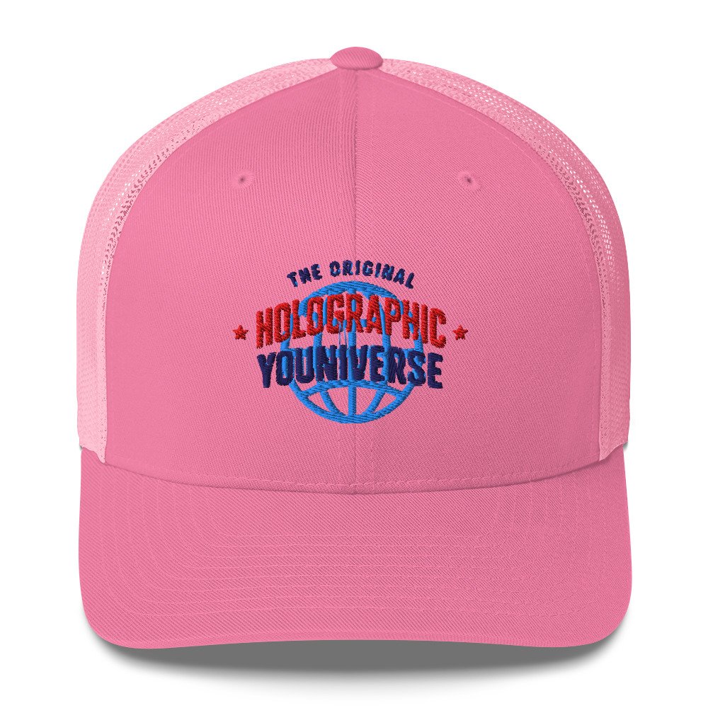 Holographic YOUniverse Trucker Cap – Holographic Universe Clothes Unisex (Navy Text) - Image 15
