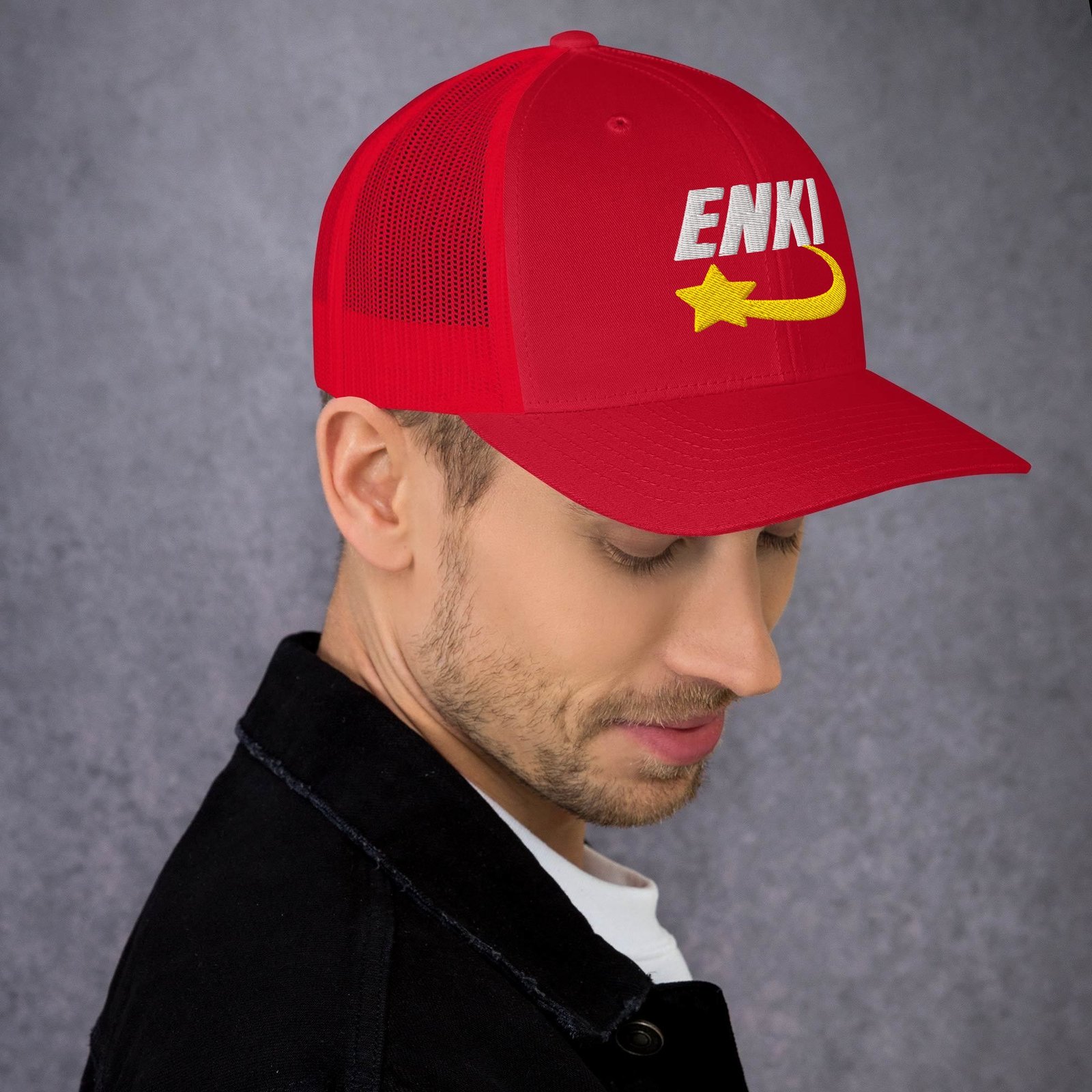 Enki Trucker Cap – Ancient Activist Hat Unisex | Mind Expanding Clothes (White Text) - Image 3