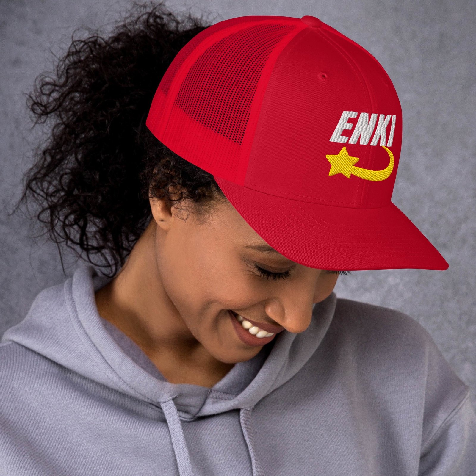 Enki Trucker Cap – Ancient Activist Hat Unisex | Mind Expanding Clothes (White Text) - Image 5