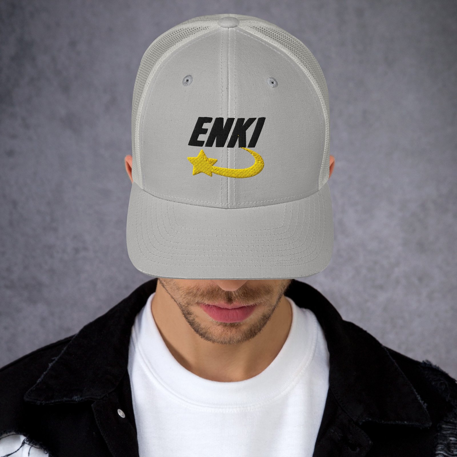 Enki Trucker Cap – Ancient Activist Hat Unisex | Mind Expanding Clothes (Black Text) - Image 2