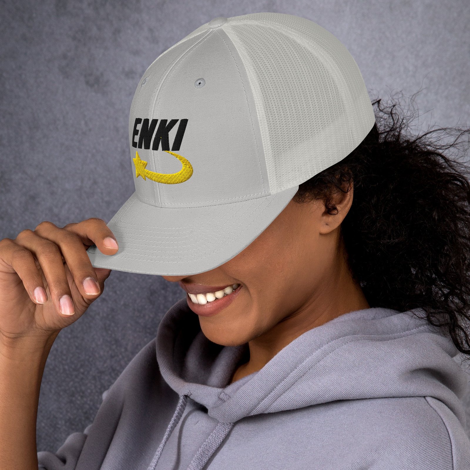 Enki Trucker Cap – Ancient Activist Hat Unisex | Mind Expanding Clothes (Black Text) - Image 4