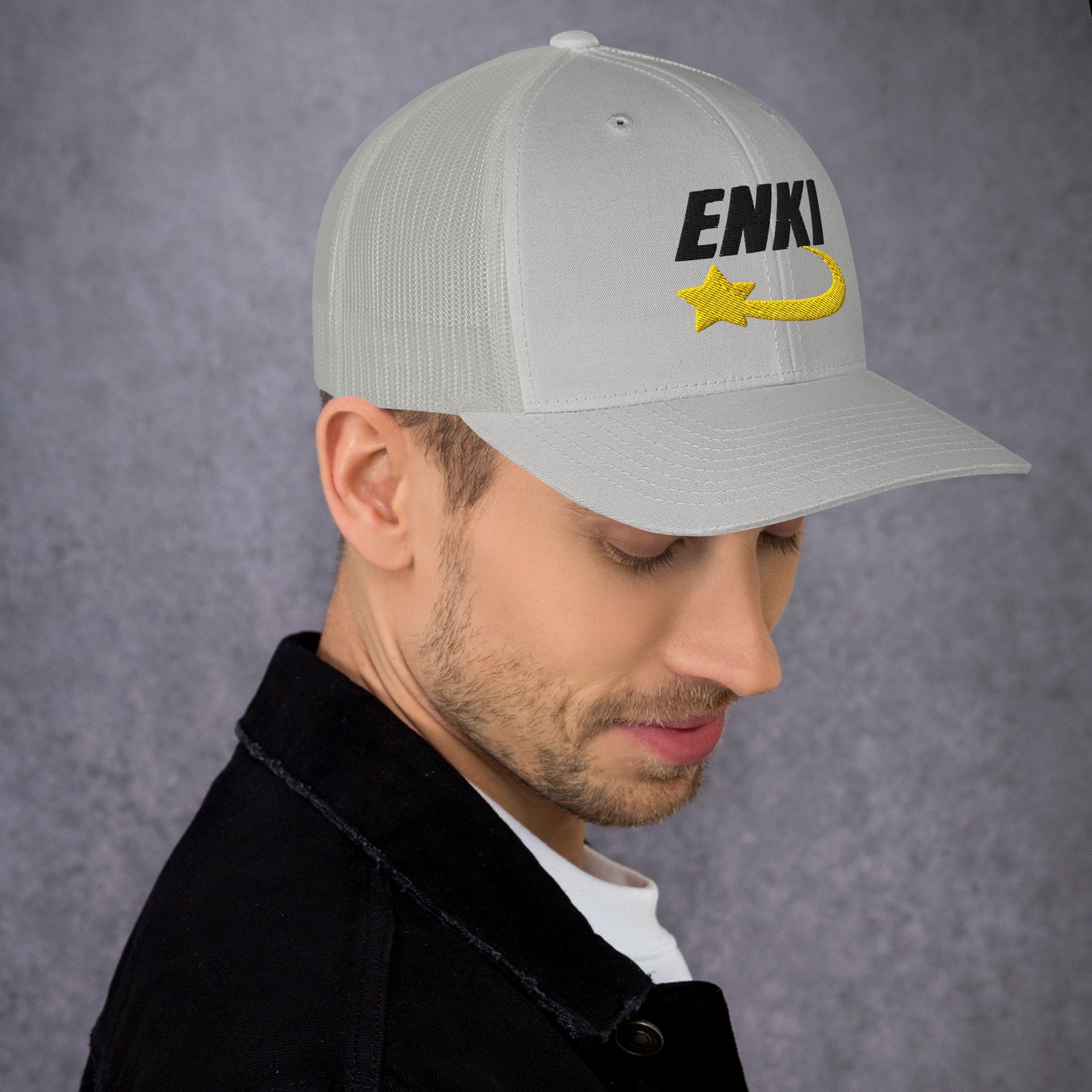 Enki Trucker Cap – Ancient Activist Hat Unisex | Mind Expanding Clothes (Black Text) - Image 3