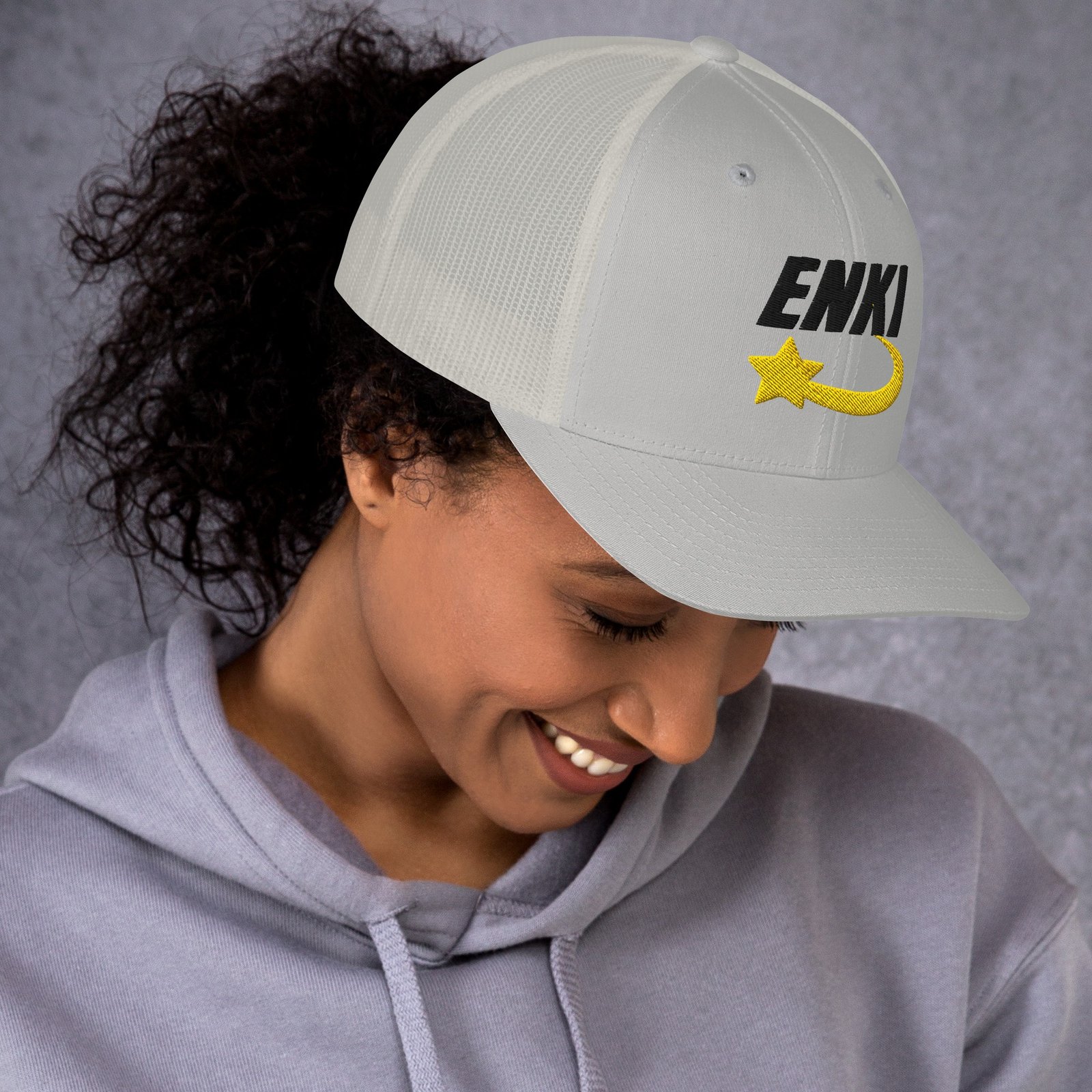 Enki Trucker Cap – Ancient Activist Hat Unisex | Mind Expanding Clothes (Black Text) - Image 5