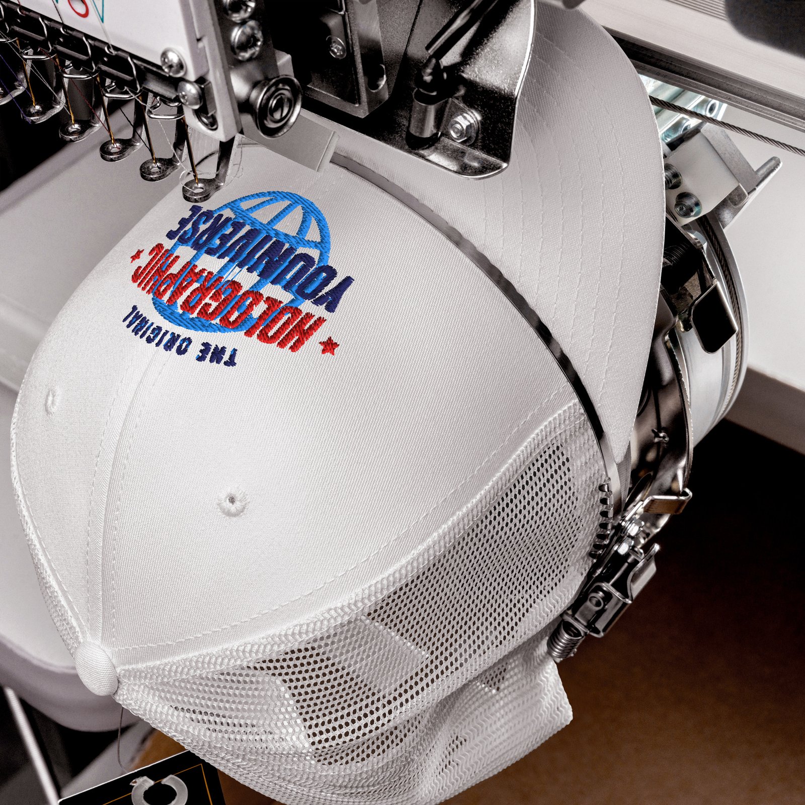 Holographic YOUniverse Trucker Cap – Holographic Universe Clothes Unisex (Navy Text) - Image 8