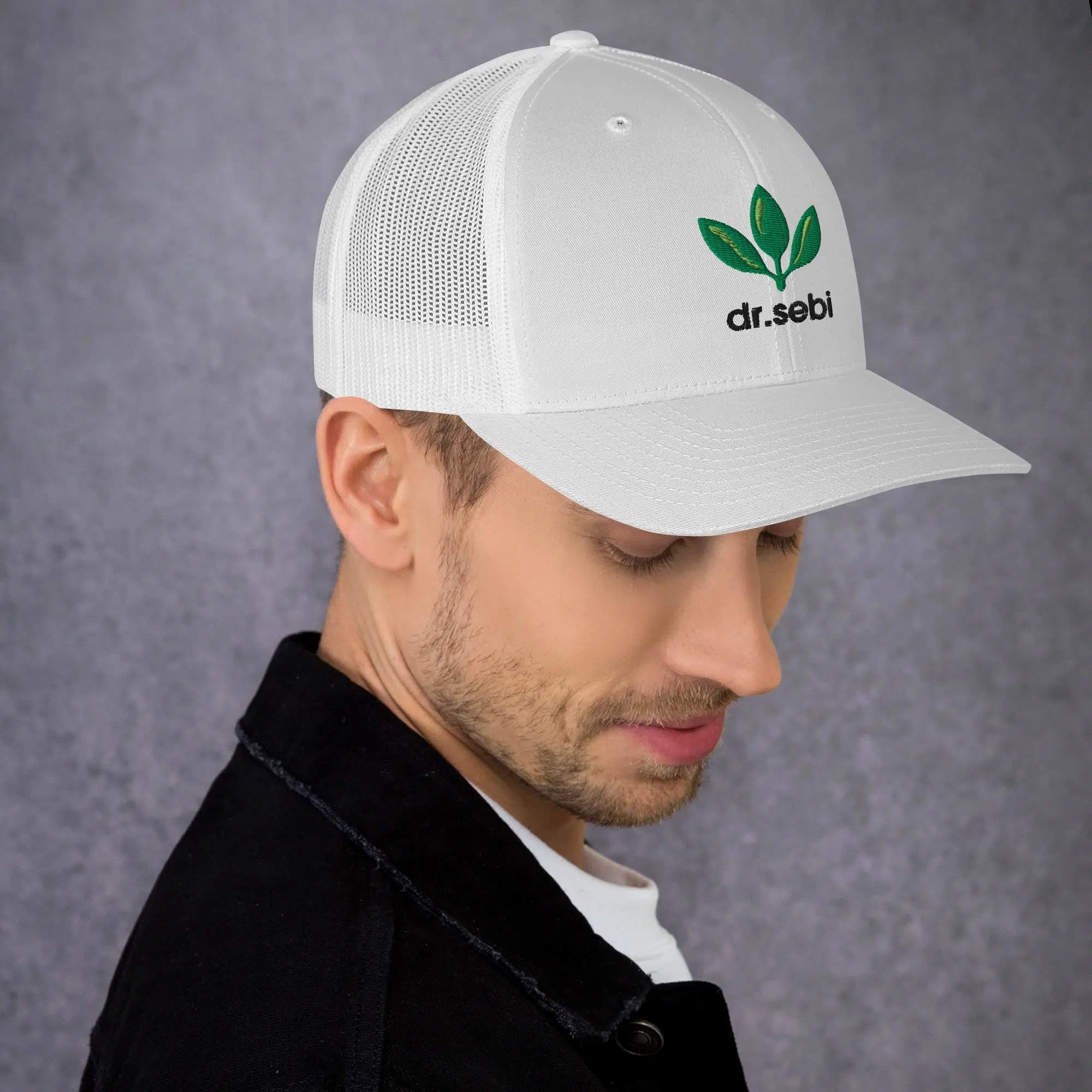 Dr. Sebi Trucker Cap – Inspirational Unisex Hat | Herbalist Clothes (Black Text) - Image 3