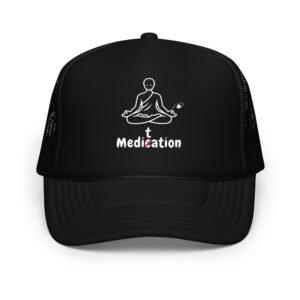 Meditation Foam Trucker Cap – Unisex Meditate Medication Hat | Spiritual Clothes (White Text)