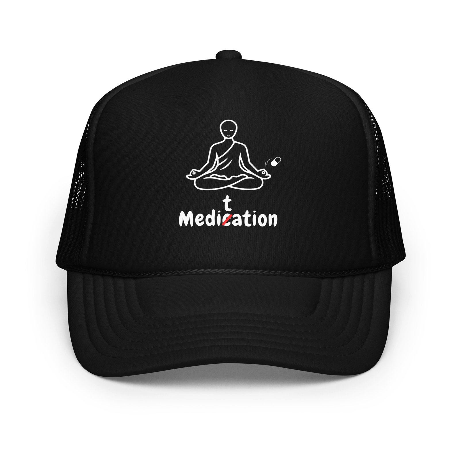 Meditation Foam Trucker Cap – Unisex Meditate Medication Hat | Spiritual Clothes (White Text)