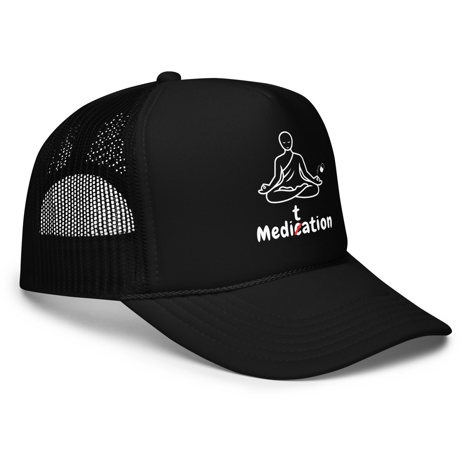 Meditation Foam Trucker Cap – Unisex Meditate Medication Hat | Spiritual Clothes (White Text) - Image 2