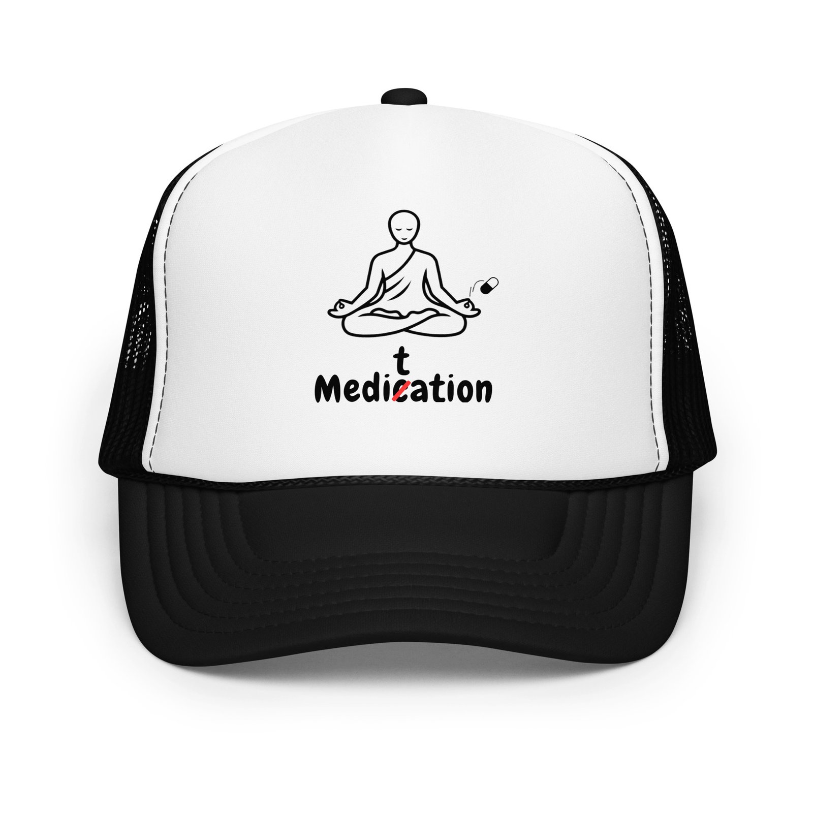Meditation Foam Trucker Cap – Unisex Meditate Medication Hat | Spiritual Clothes (Black Text)