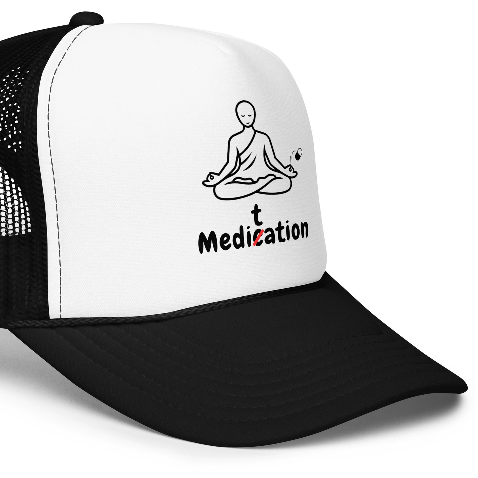 Meditation Foam Trucker Cap – Unisex Meditate Medication Hat | Spiritual Clothes (Black Text) - Image 7
