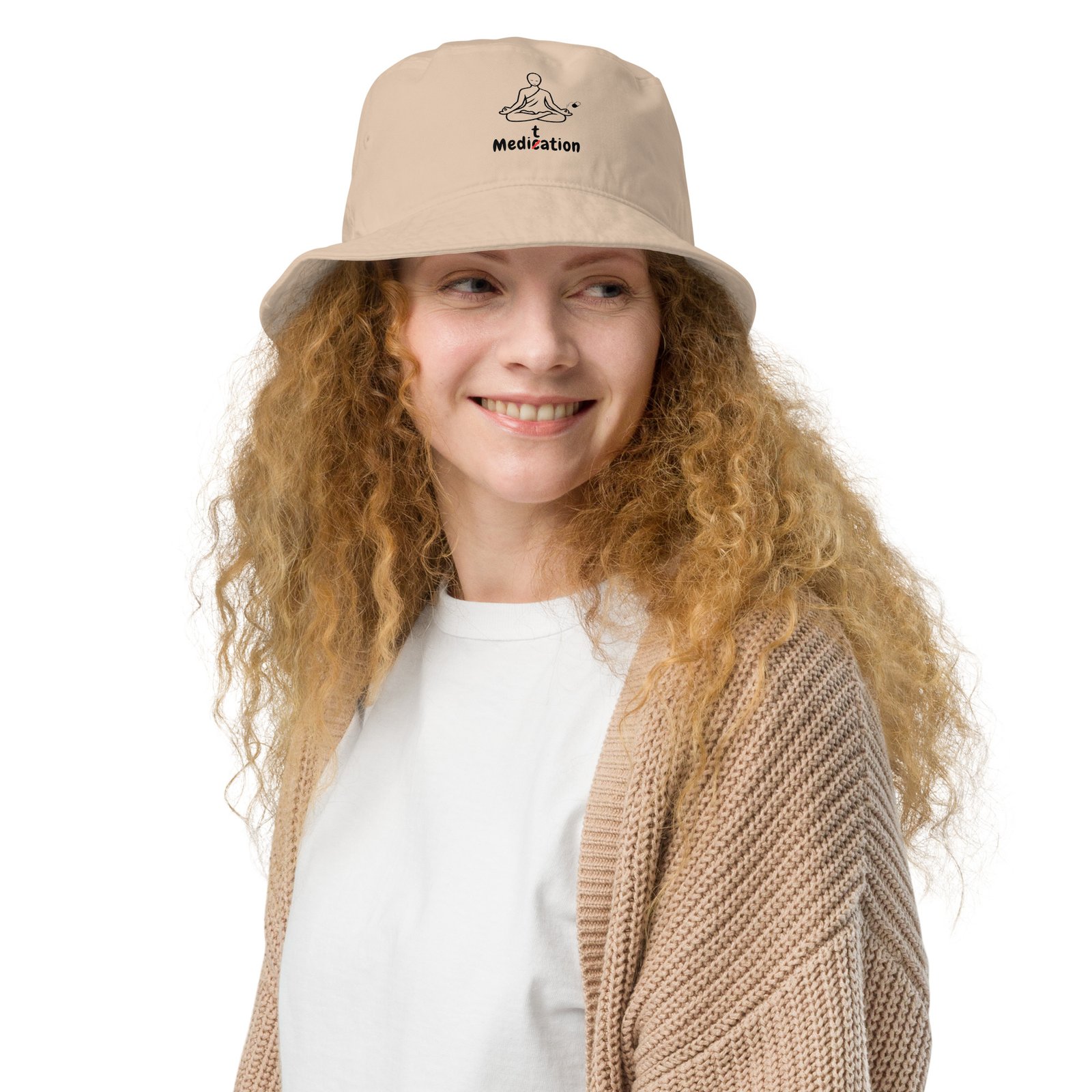 Meditation Bucket Hat – Unisex Organic Pure Cotton Summer Hat | Meditate Medication Clothes (Black Text) - Image 6