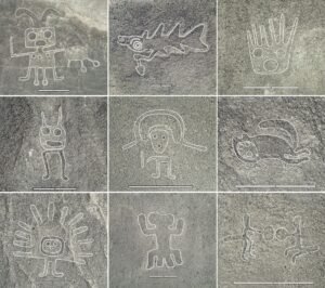 Newly discovered Nazca lines, found with the help of AI. Outlined for clarity. Peru, 100 BC-650 AD