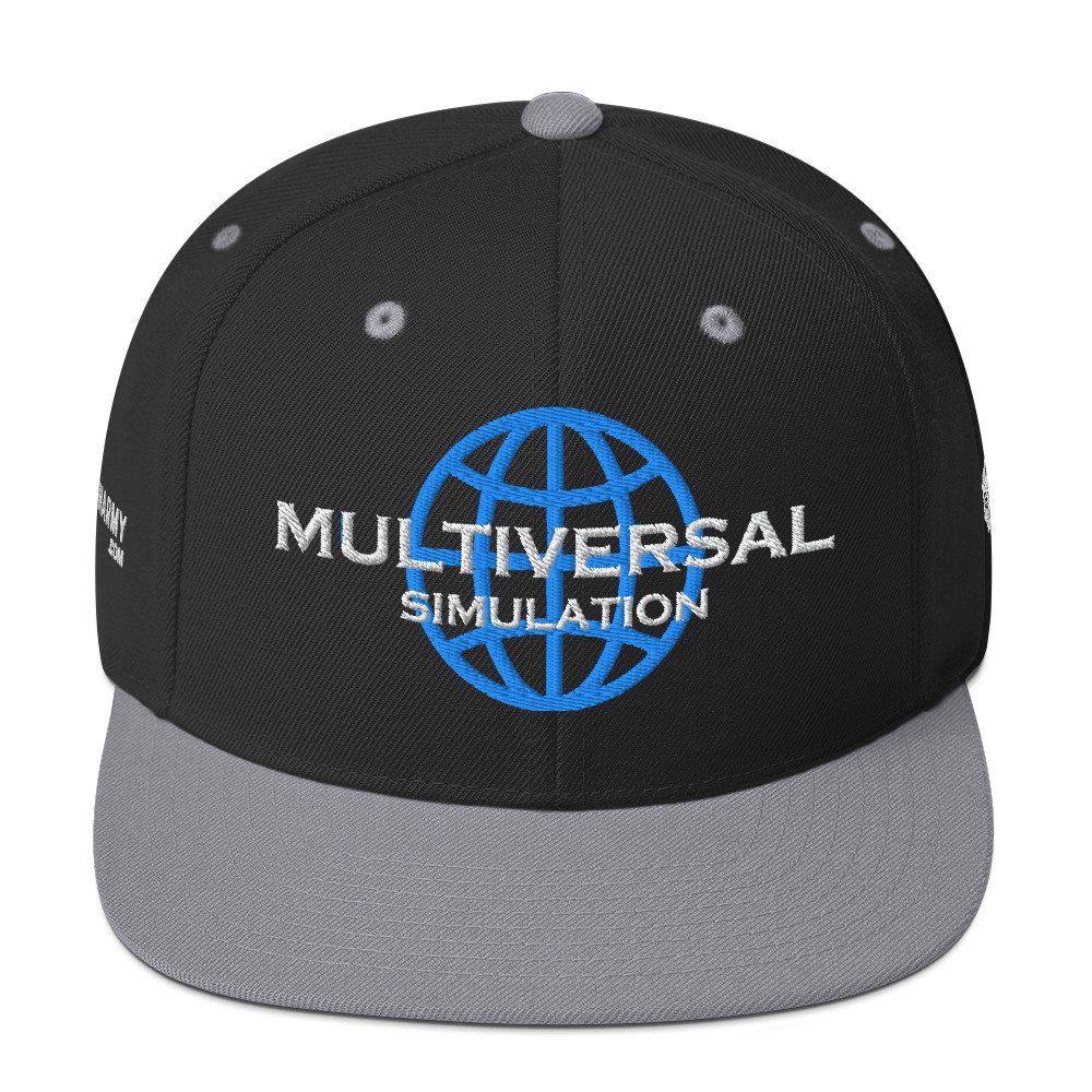 Multiversal Simulation Snapback Cap – Unisex Holographic Universe Clothes (White Text) - Image 21