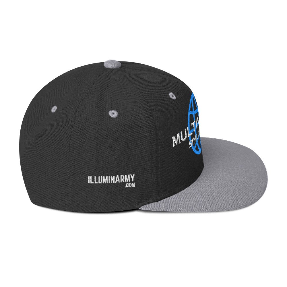Multiversal Simulation Snapback Cap – Unisex Holographic Universe Clothes (White Text) - Image 24
