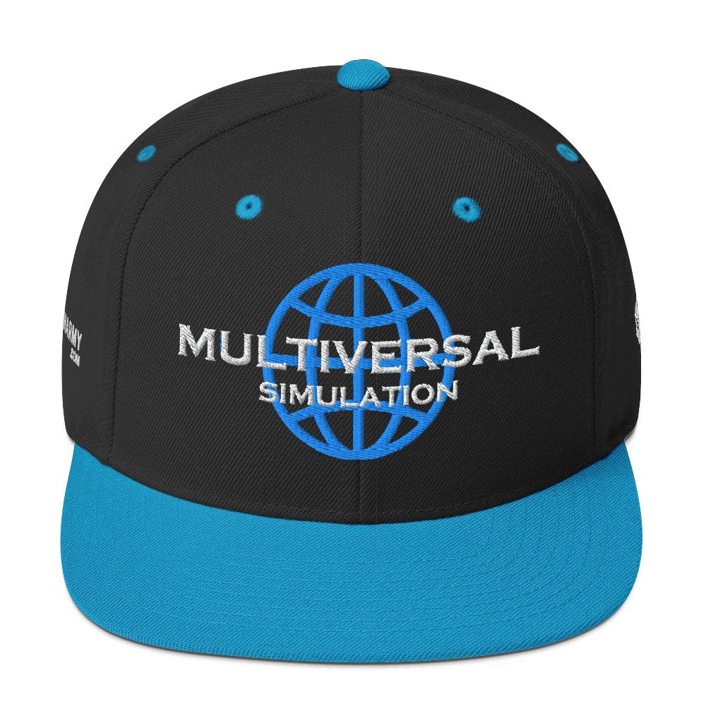 Multiversal Simulation Snapback Cap – Unisex Holographic Universe Clothes (White Text)