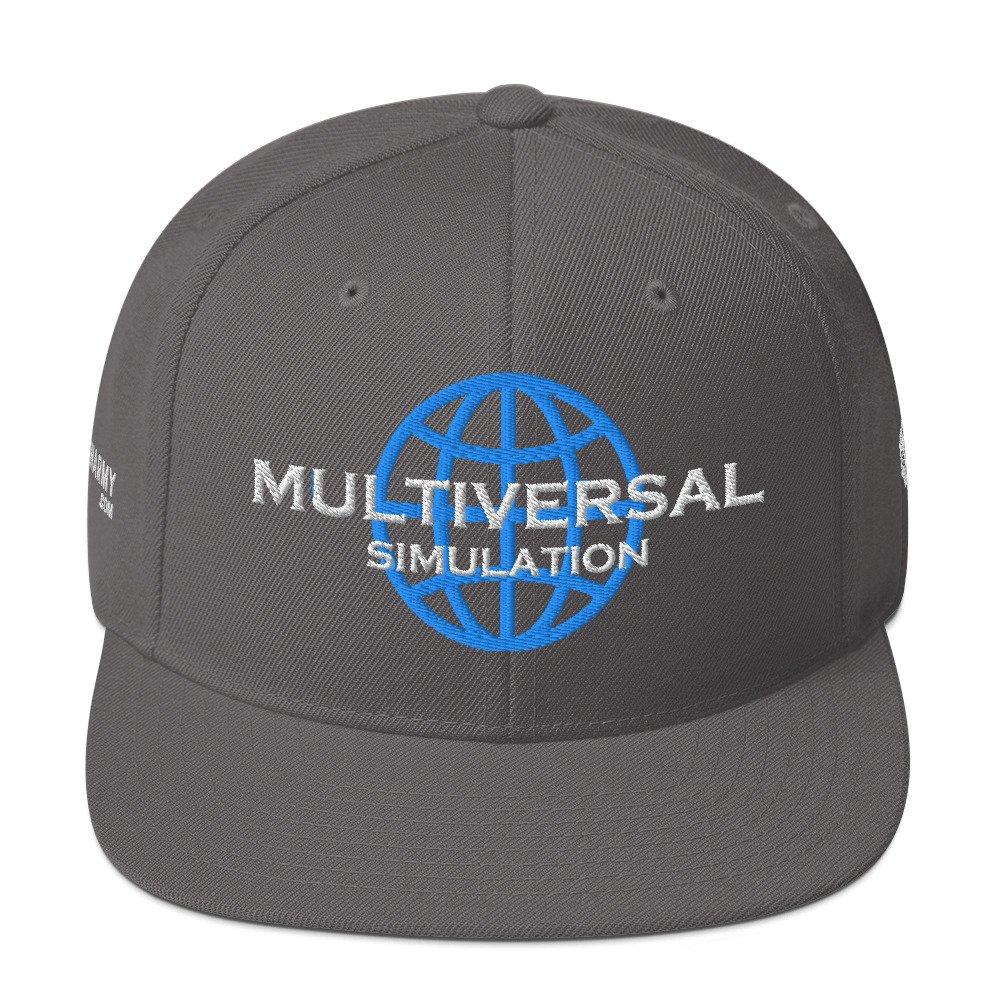 Multiversal Simulation Snapback Cap – Unisex Holographic Universe Clothes (White Text) - Image 53
