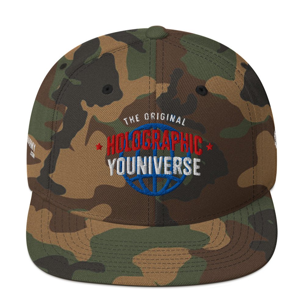 Holographic YOUniverse Snapback Cap – Holographic Universe Clothes Unisex (White Text) - Image 33