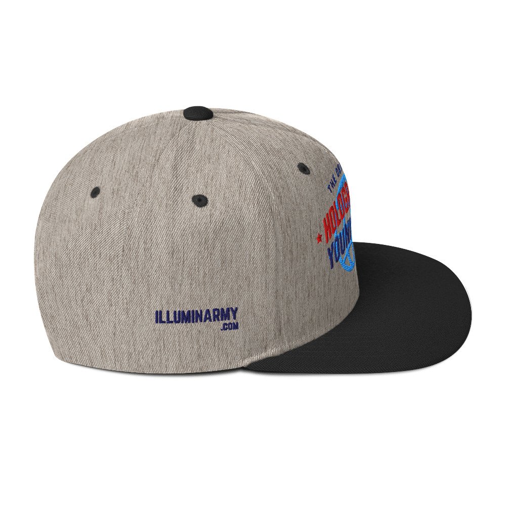 Holographic YOUniverse Snapback Cap – Holographic Universe Clothes Unisex (Navy Text) - Image 16