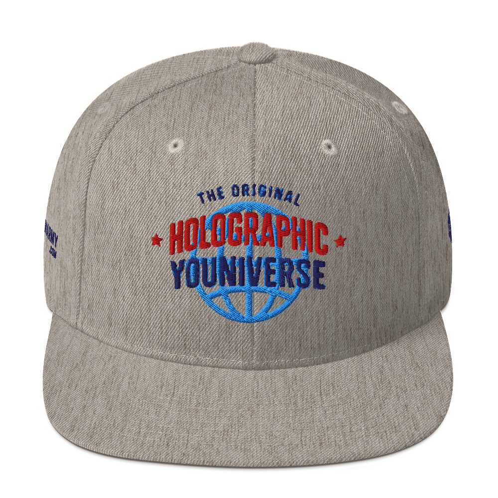 Holographic YOUniverse Snapback Cap – Holographic Universe Clothes Unisex (Navy Text) - Image 21