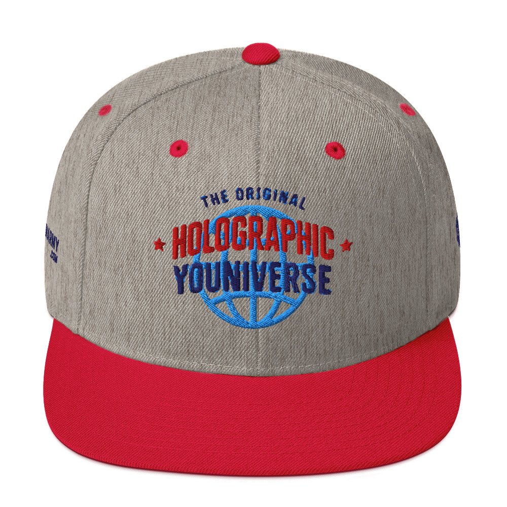 Holographic YOUniverse Snapback Cap – Holographic Universe Clothes Unisex (Navy Text)