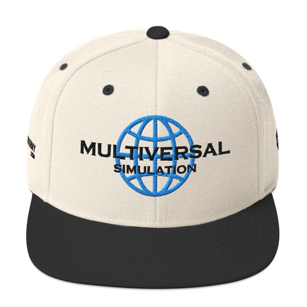 Multiversal Simulation Snapback Cap – Unisex Holographic Universe Clothes (Black Text) - Image 25